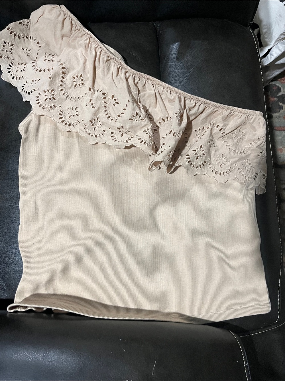 Old Navy Tan One-Shoulder Eyelet Top